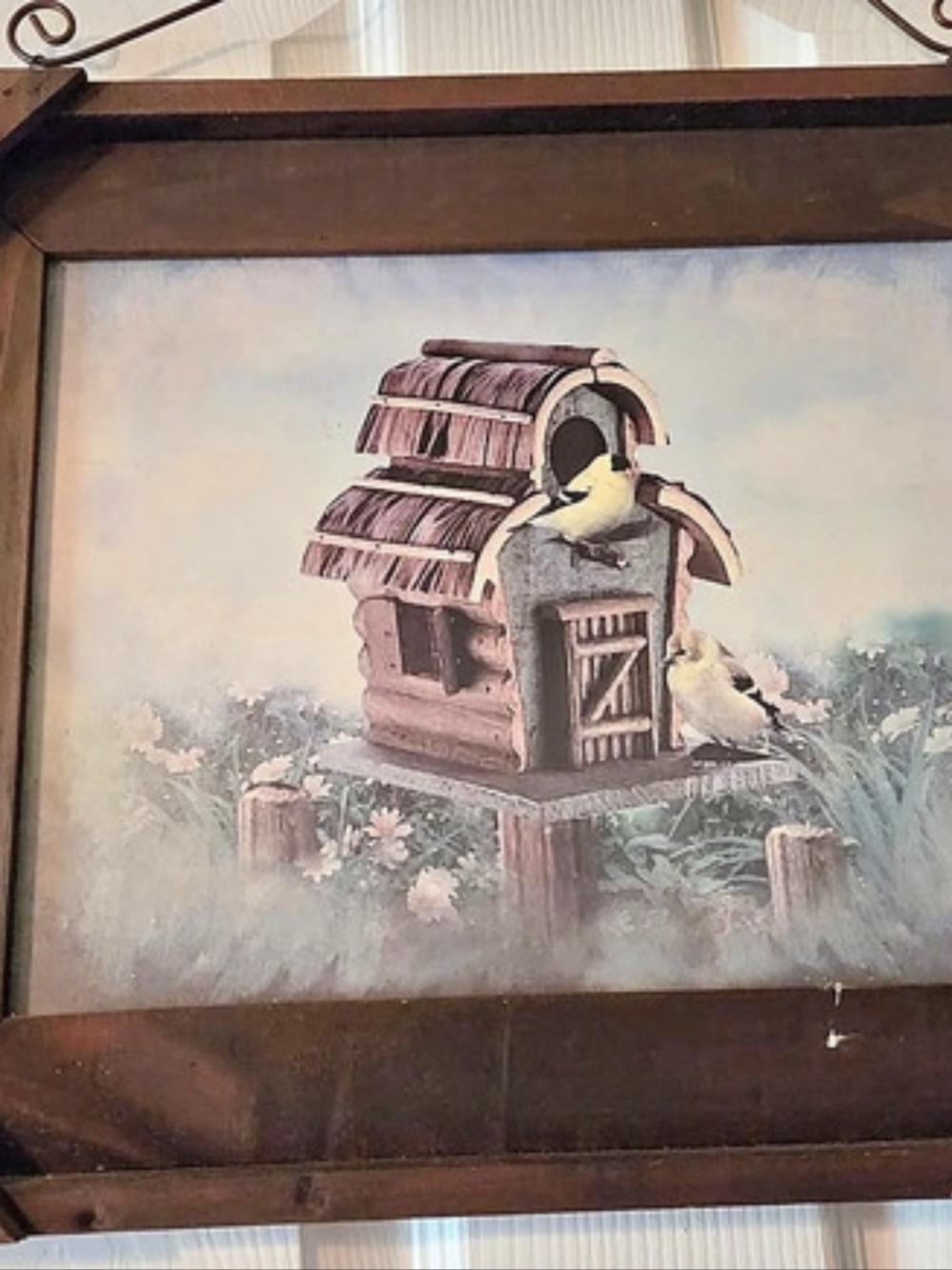 Framed Birdhouse Art Print With Yellow Finches 25